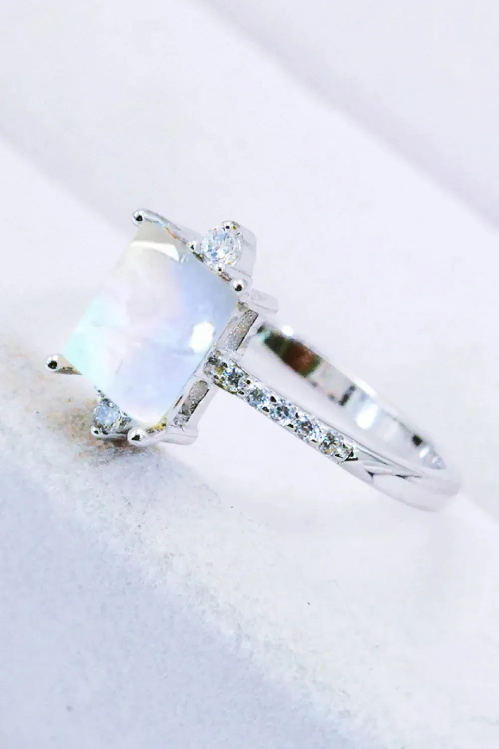 925 Sterling Silver Square Moonstone Ring Moonstone - Tophatter Daily Deals